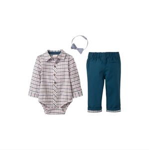 💙 Cat & Jack Baby Boy 3pc Blue Seersucker Bodysuit Bow Tie & Pants Outfit